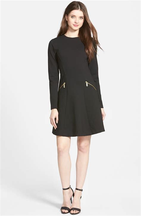 michael kors zip-detail fit & flare dress|Michael Kors Mixed Media Zip Detail Leggings .